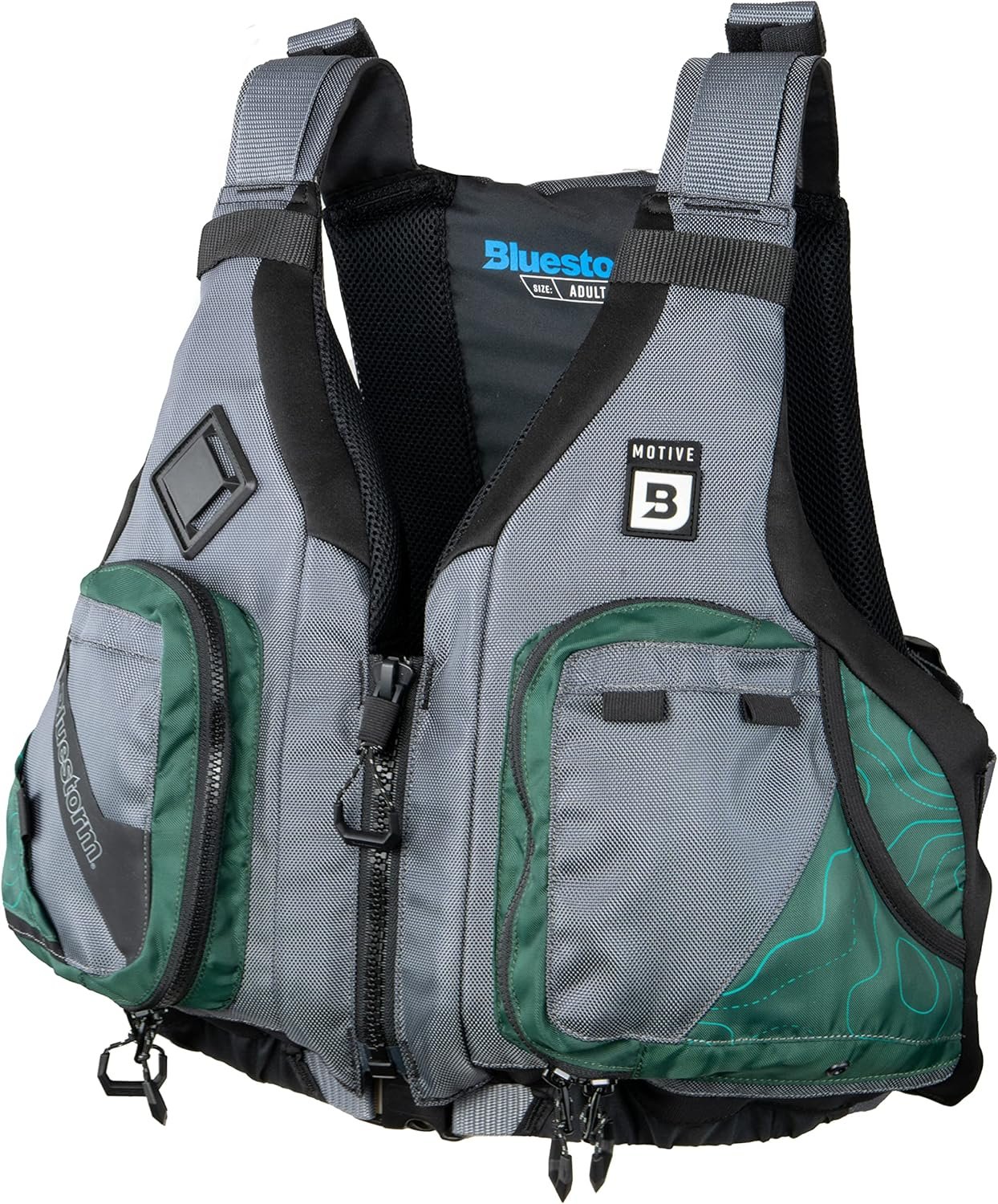 BLUESTORM Motive Kayak Life Jacket (PFD) | Fully Adjustable | Lined Pockets | US Coast Guard Approved | for Kayaking, Paddling, Fishing and More (Hunter Green, 2XL/3XL)