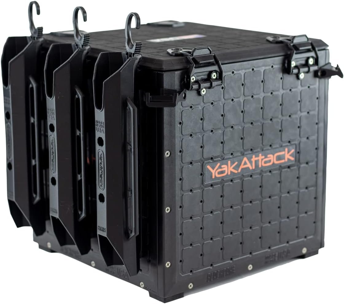 YakAttack BlackPak Pro 13″ x 13″ Fishing Crate with 3 Rod Holders – Black | Compact Tackle Storage Box & Gear Organizer for Kayaks | Lightweight, Durable & Customizable Marine Accessory | Made in USA