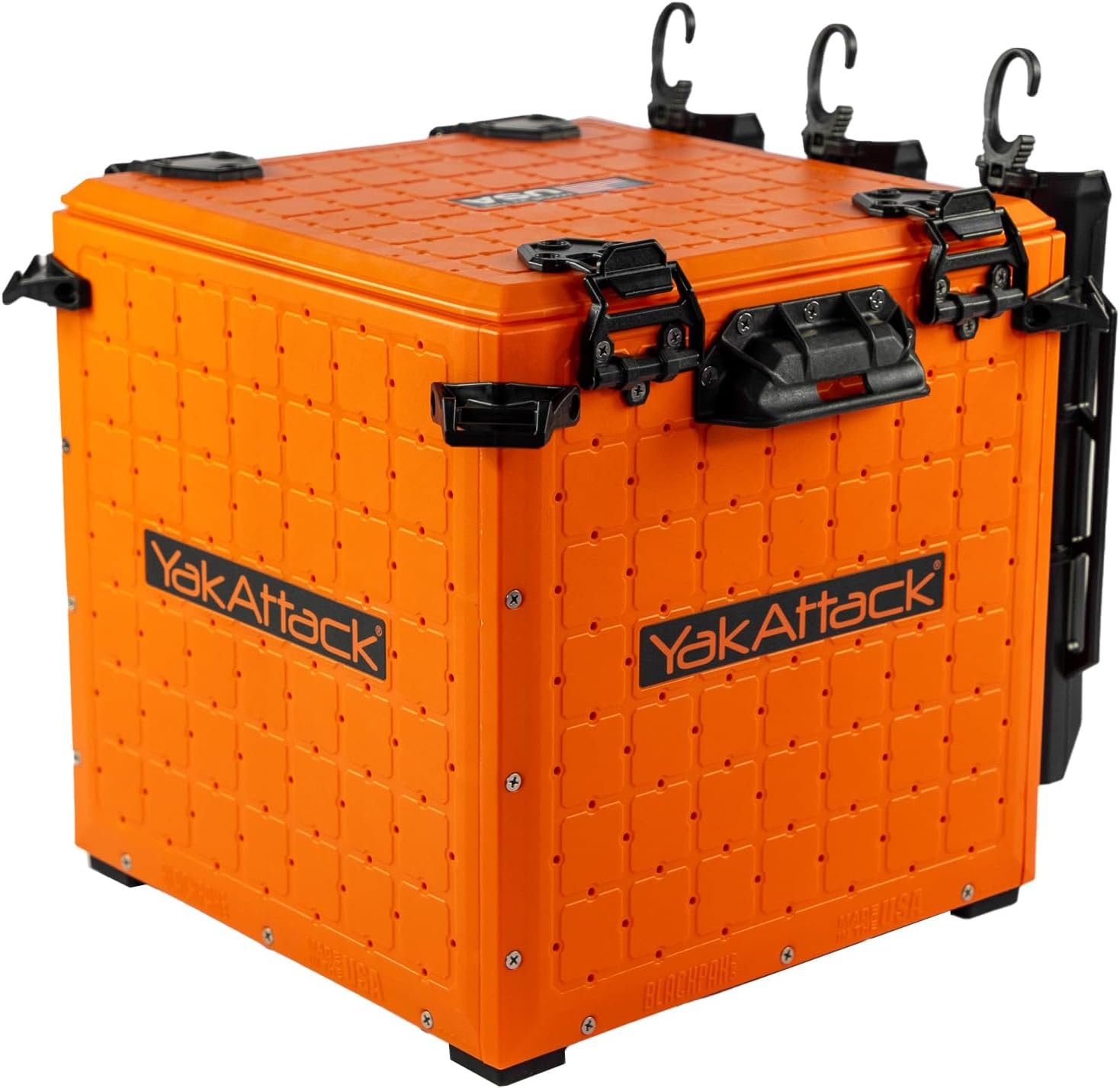 YakAttack BlackPak Pro 13″ x 13″ Fishing Crate with 3 Rod Holders – Orange | Compact Tackle Storage Box & Gear Organizer for Kayaks | Lightweight, Durable & Customizable Marine Accessory | Made in USA