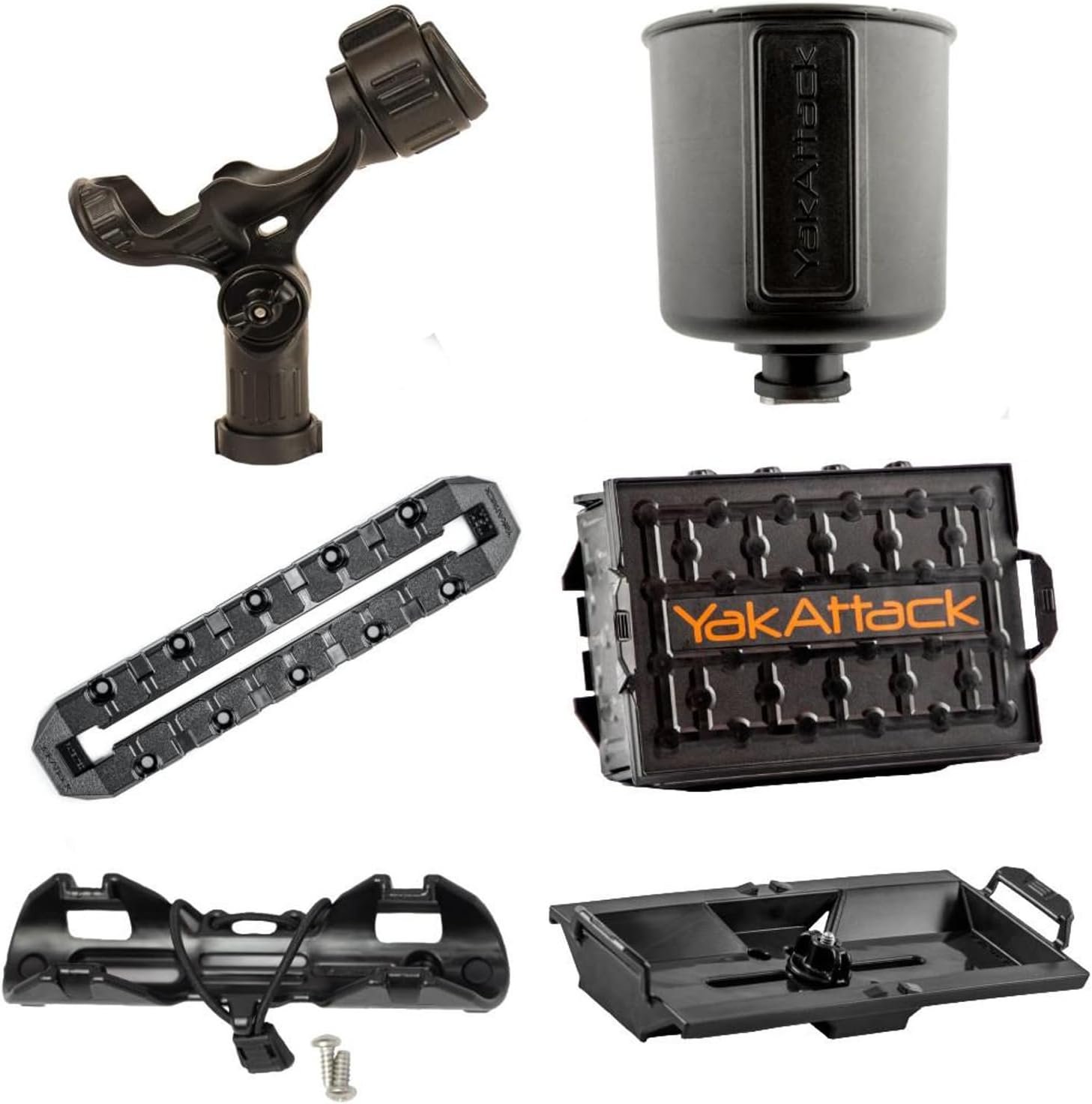 YakAttack Kayak Fishing Starter Pack Bundle | Complete Kayak Accessories Kit with Omega Rod Holder, GridLoc MightyMount XL, TracPak Storage System, Paddle Holder & Cup Holder | Made in USA