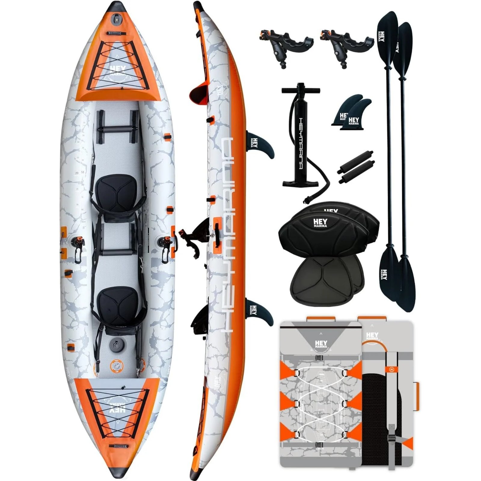heyboard-2person-fishing-kayak-rod-holder-1-1920x1920 2 Person Inflatable Kayak Tandem Fishing Kayak for Adults, Portable Touring Kayak Canoe with Dual Floats, Drop-Stitch Floor, Fishing Rod Holder and Fish Measuring Ruler, 12.5 FT - Image 1