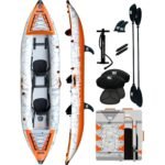 2 Person Inflatable Kayak Tandem Fishing Kayak for Adults, Portable Touring Kayak Canoe with Dual Floats and Drop-Stitch Floor, Seats, Pump, Paddles & Backpack, 12.5 FT