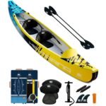 Inflatable Kayak 2 Person Tandem Fishing Kayak for Adults Portable Touring Kayak Canoe with Wheeled Backpack, Seats, Pump and Paddles, Full Drop Stitch Construction, 13.8FT